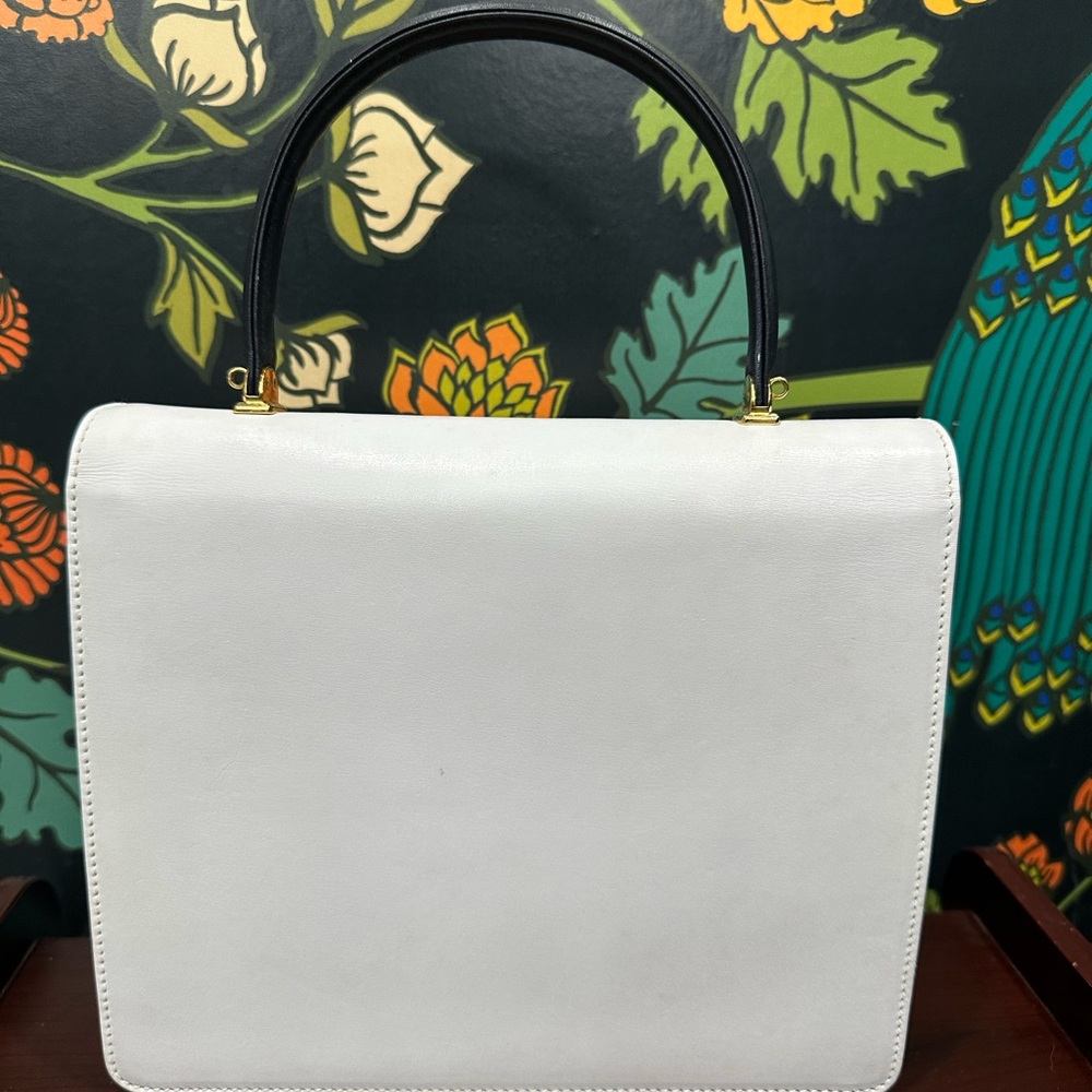 Bally Vintage 1980s Dark Navy & White Leather Top Handle Bag w/ Box, Xbody Strap - Picture 8 of 13